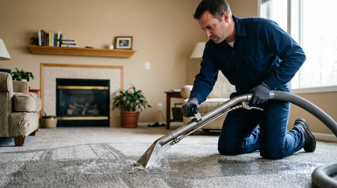 Water damage restoration technician working near Leavenworth, IN